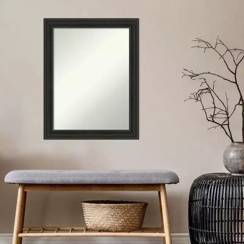 Miroir mural étroit noir Épave de 56x71 cm sans biseau : Rectangle moderne, cadre en polystyrène, quincaillerie de montage incluse