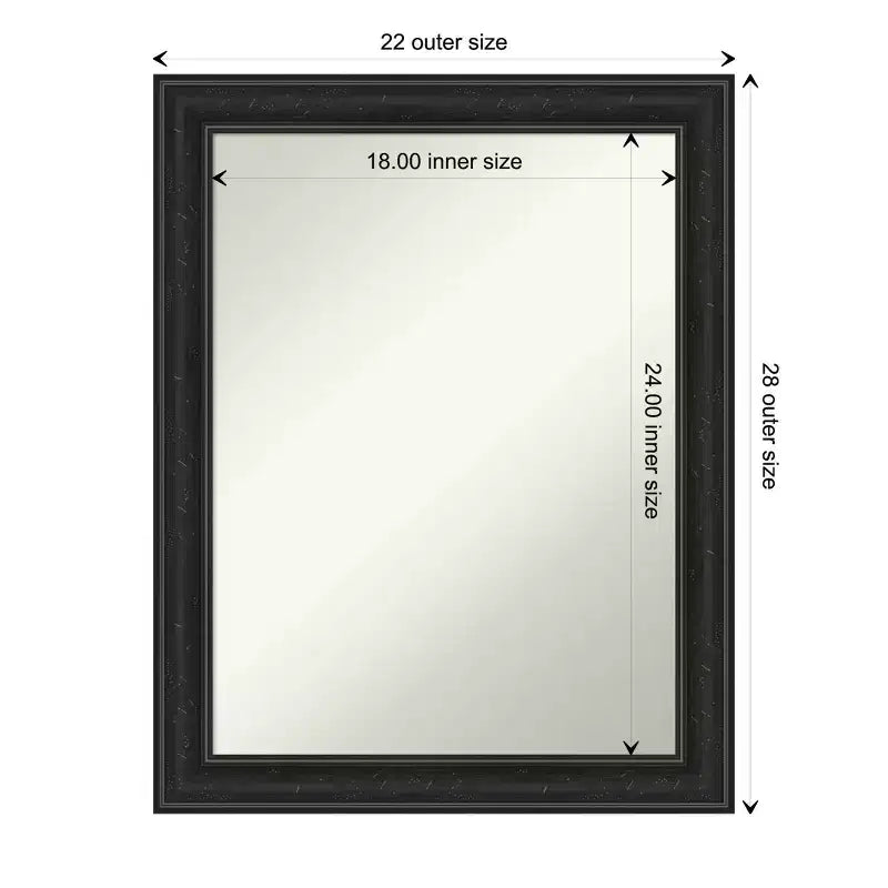 Miroir mural étroit noir Épave de 56x71 cm sans biseau : Rectangle moderne, cadre en polystyrène, quincaillerie de montage incluse