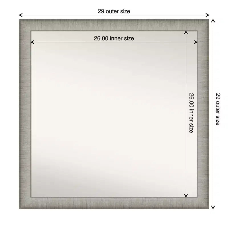 Miroir mural de salle de bain élégant sans biseau, 74 x 74 cm, finition étain brossé : carré, fixation murale, quincaillerie incluse