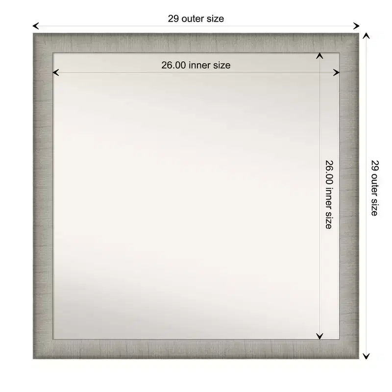 Miroir mural de salle de bain élégant sans biseau, 74 x 74 cm, finition étain brossé : carré, fixation murale, quincaillerie incluse