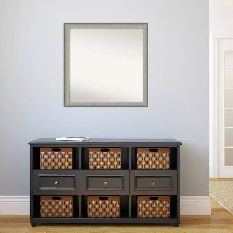 Miroir mural de salle de bain élégant sans biseau, 74 x 74 cm, finition étain brossé : carré, fixation murale, quincaillerie incluse