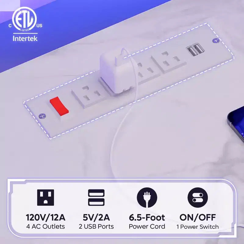 Bureau gaming de 63 pouces avec lumières LED et prises de courant, bureau d'ordinateur avec support d'écran et tiroir clavier pour bureau à domicile