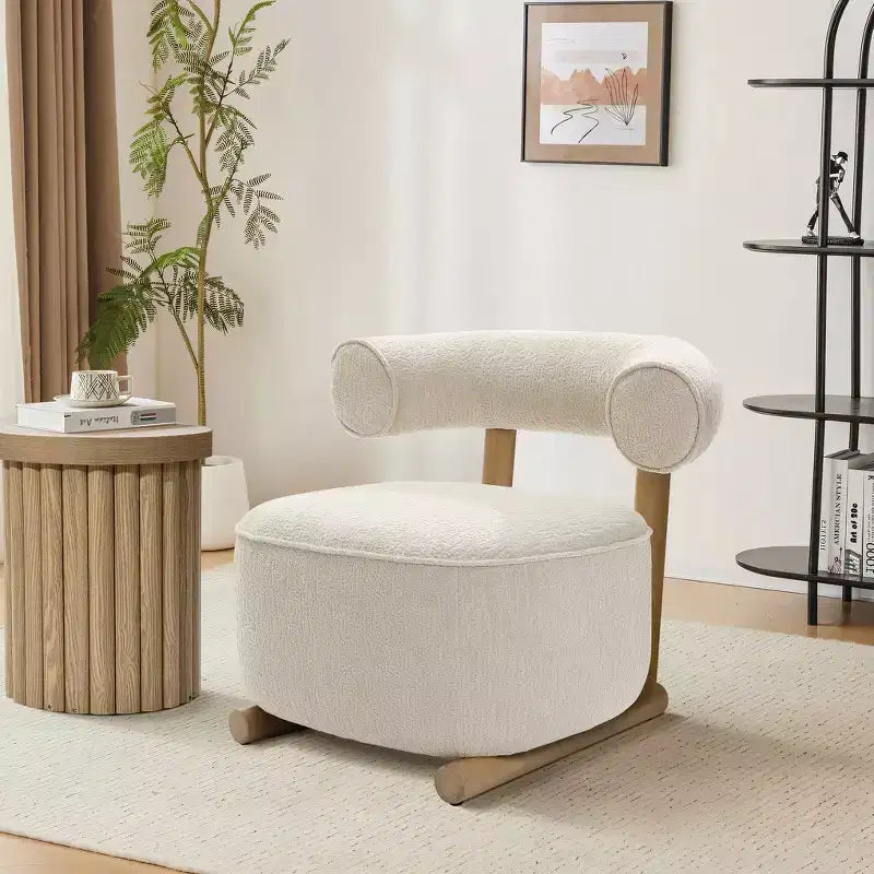Fauteuil d'appoint dossier en U moderne capitonné crème beige
