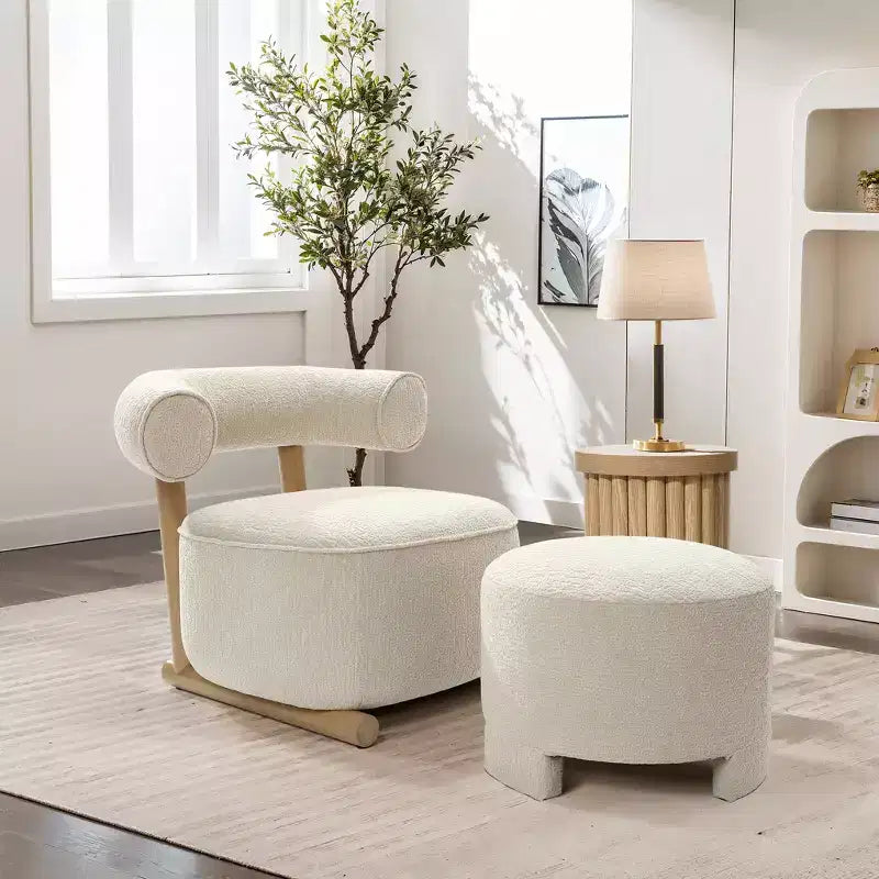 Fauteuil d'appoint dossier en U moderne capitonné crème beige