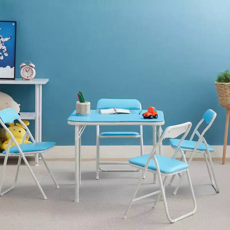 Table pliante carrée pour enfants Table de cartes et de jeux portable Noir/Bleu