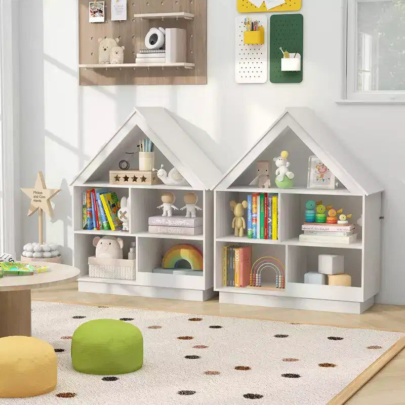 Bibliothèque pour enfants en bois avec étagères ouvertes, système anti-basculement, blanc/marron