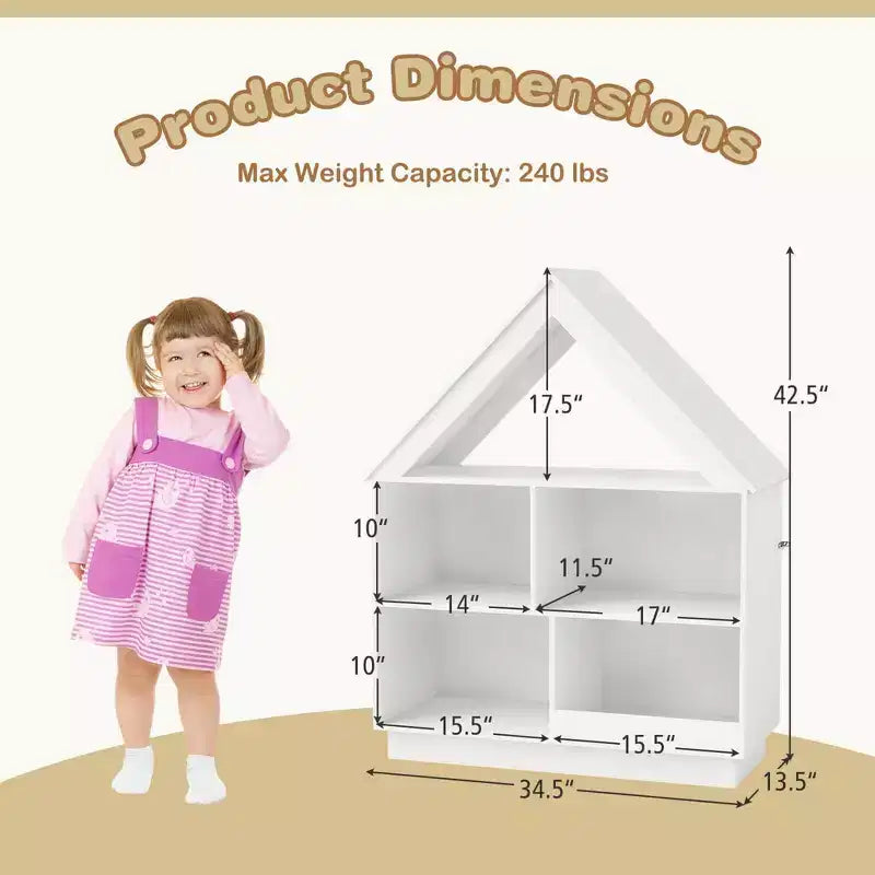 Bibliothèque pour enfants en bois avec étagères ouvertes, système anti-basculement, blanc/marron