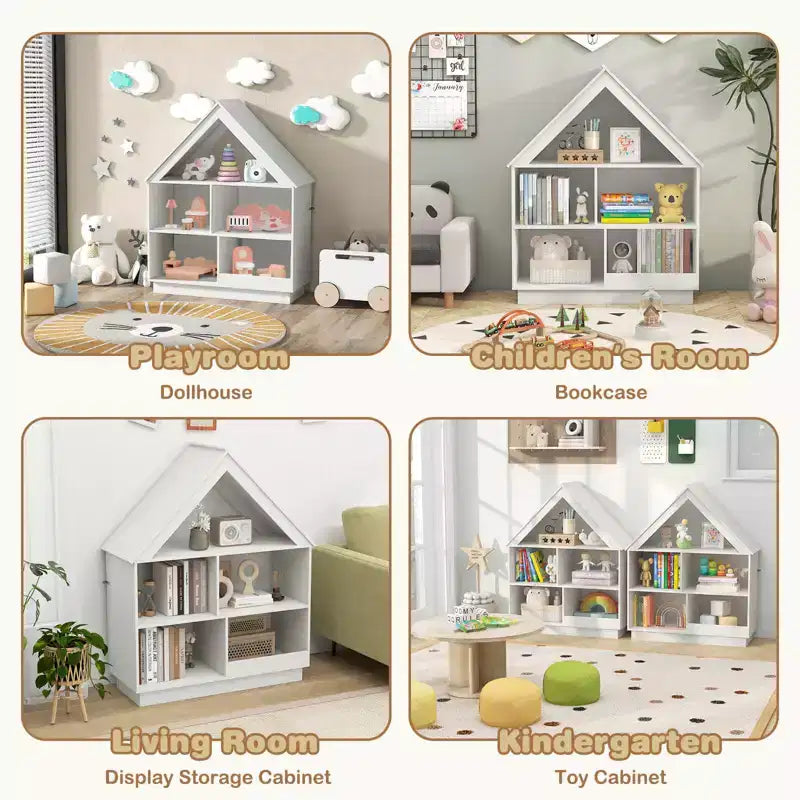 Bibliothèque pour enfants en bois avec étagères ouvertes, système anti-basculement, blanc/marron