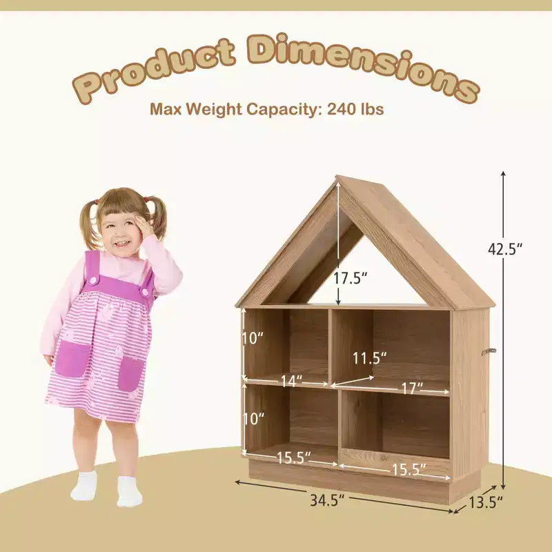 Bibliothèque pour enfants en bois avec étagères ouvertes, système anti-basculement, blanc/marron