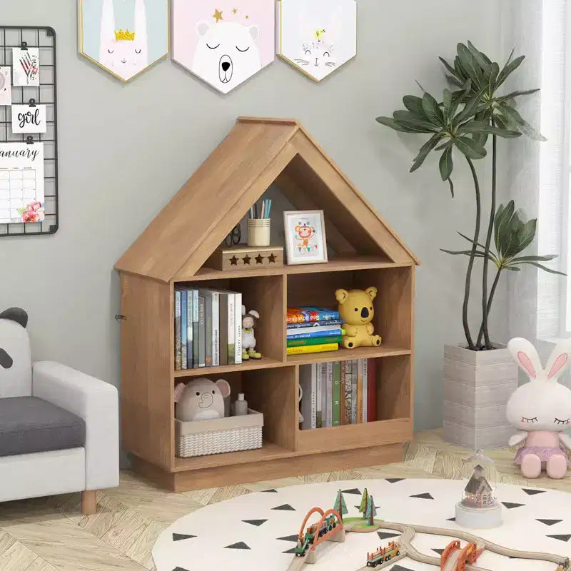 Bibliothèque pour enfants en bois avec étagères ouvertes, système anti-basculement, blanc/marron