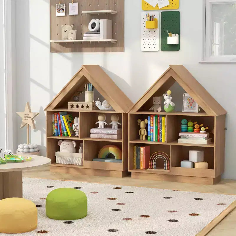 Bibliothèque pour enfants en bois avec étagères ouvertes, système anti-basculement, blanc/marron