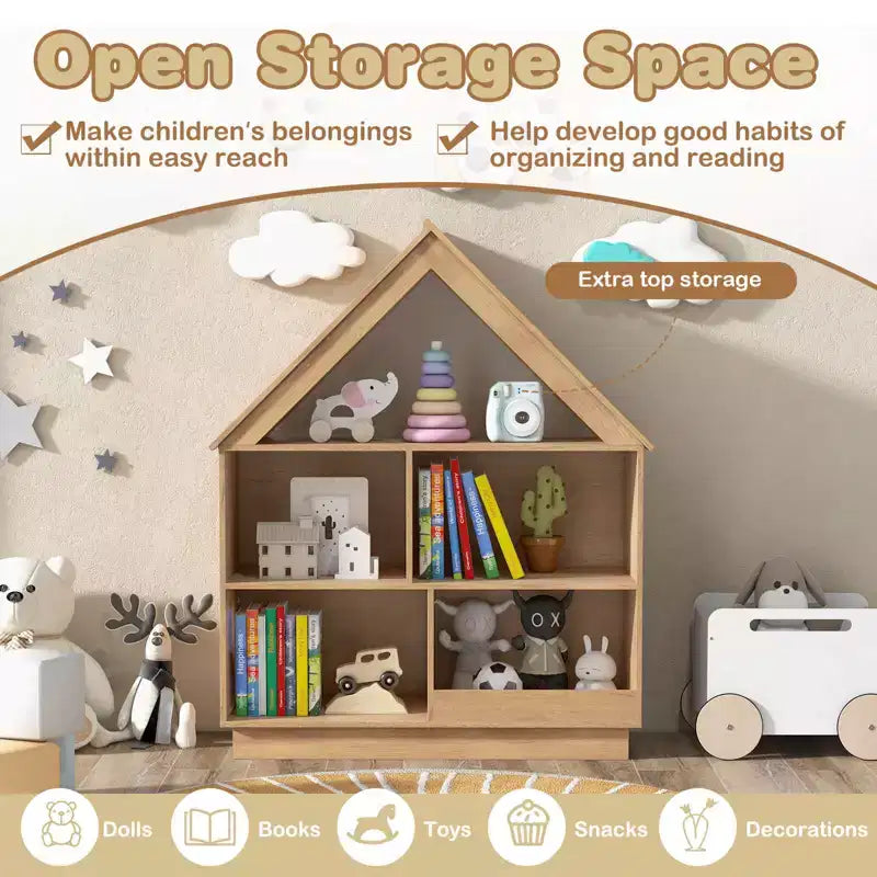 Bibliothèque pour enfants en bois avec étagères ouvertes, système anti-basculement, blanc/marron