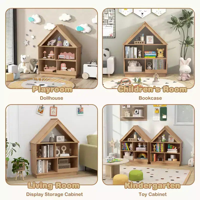 Bibliothèque pour enfants en bois avec étagères ouvertes, système anti-basculement, blanc/marron