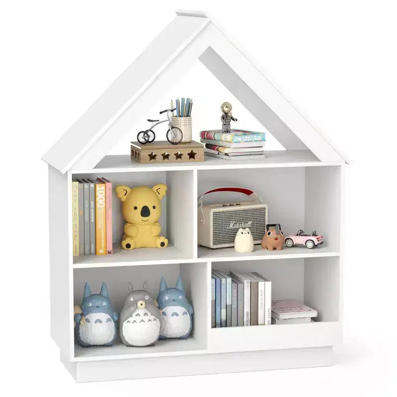 Bibliothèque pour enfants en bois avec étagères ouvertes, système anti-basculement, blanc/marron