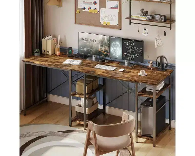 Bureau d'ordinateur d'angle en L de 119 cm, bureau de travail réversible avec étagères réglables, table d'étude pour 2 personnes pour petit espace de bureau à domicile