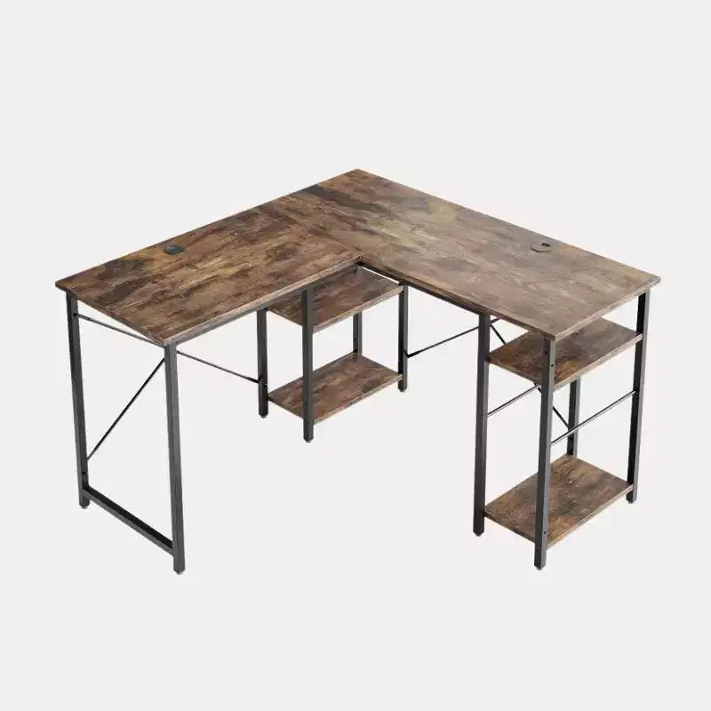 Bureau d'ordinateur d'angle en L de 119 cm, bureau de travail réversible avec étagères réglables, table d'étude pour 2 personnes pour petit espace de bureau à domicile