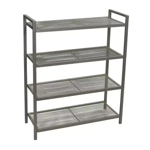 4-Tier Metal Shoe Rack, Stretched Metal Shelving with Center Supports, Durable Frame with Handles, 12 Pair Capacity, Nickel