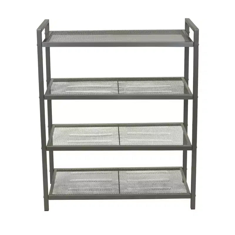 Étagère à chaussures en métal à 4 niveaux, étagères grillagées avec supports centraux, cadre durable avec poignées, capacité de 12 paires, nickel
