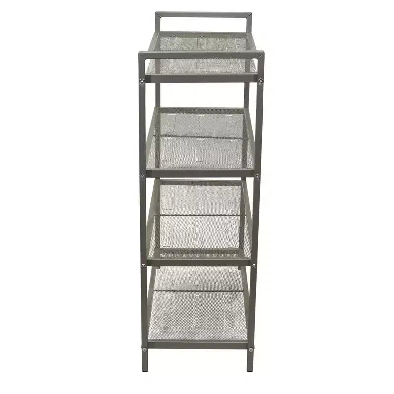 Étagère à chaussures en métal à 4 niveaux, étagères grillagées avec supports centraux, cadre durable avec poignées, capacité de 12 paires, nickel