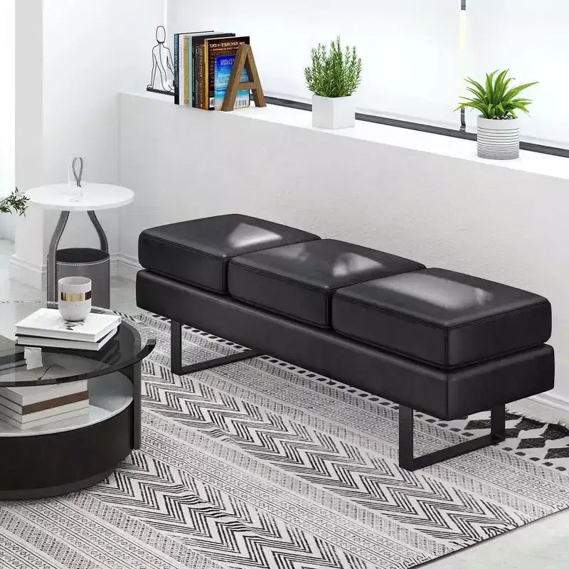 Banc d'attente avec pieds en métal, rembourré, pour réception, noir/gris
