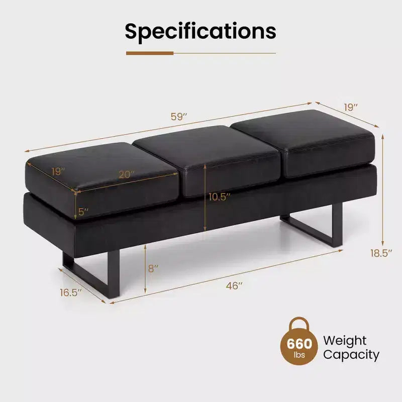 Banc d'attente avec pieds en métal, rembourré, pour réception, noir/gris