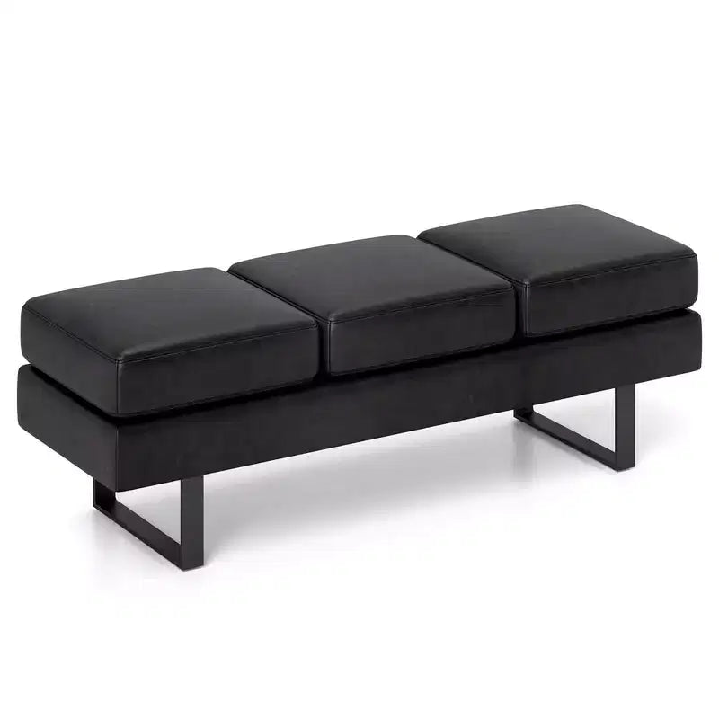 Costway Waiting Room Bench Seating with Metal Frame Leg Upholstered Reception Bench Black/Gray