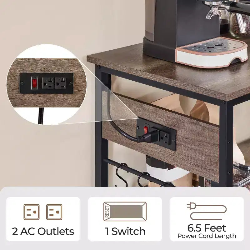 Îlot de Cuisine Roulant avec Station de Recharge – Marron Rustique / Bois Taupe