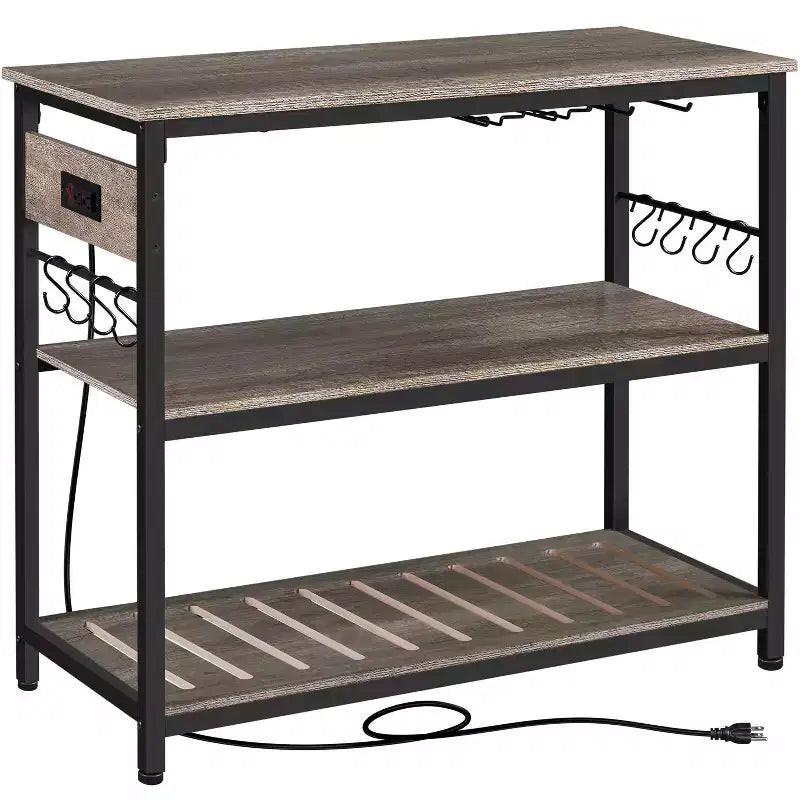 Îlot de Cuisine Roulant avec Station de Recharge – Marron Rustique / Bois Taupe