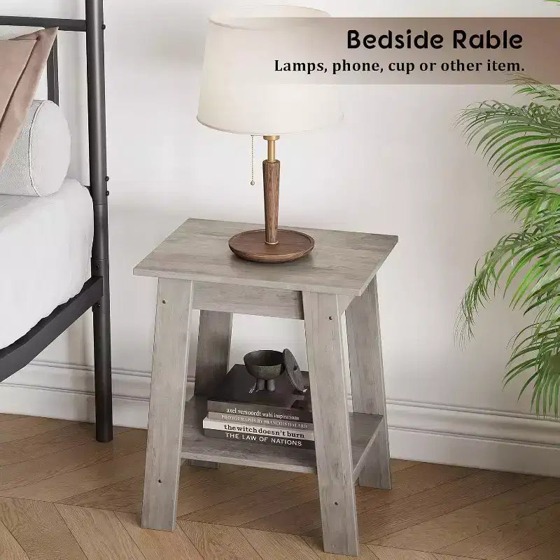 Table d'appoint de ferme Table d'appoint rustique à 2 niveaux avec étagère de rangement, table de chevet étroite, table d'appoint minimaliste pour salon et chambre