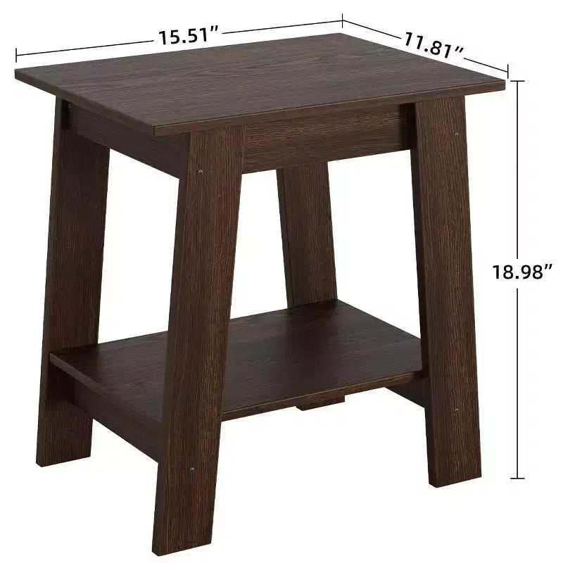 Table d'appoint de ferme Table d'appoint rustique à 2 niveaux avec étagère de rangement, table de chevet étroite, table d'appoint minimaliste pour salon et chambre