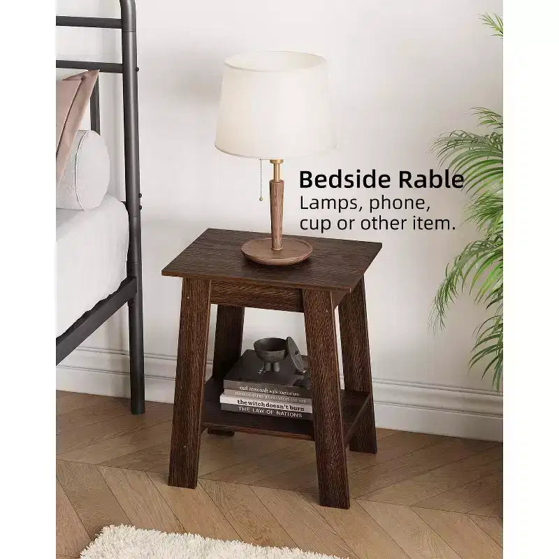 Table d'appoint de ferme Table d'appoint rustique à 2 niveaux avec étagère de rangement, table de chevet étroite, table d'appoint minimaliste pour salon et chambre