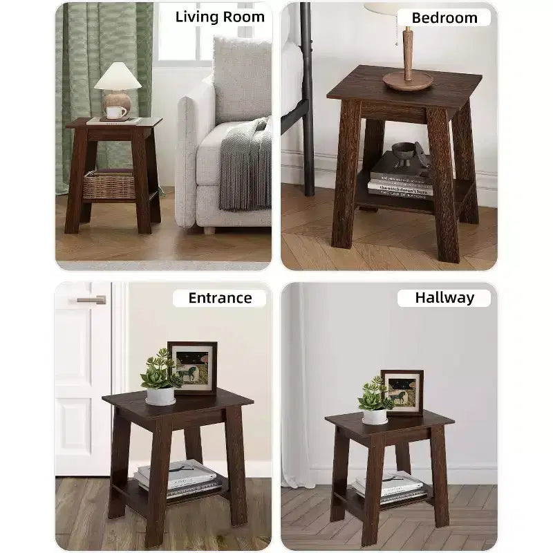 Table d'appoint de ferme Table d'appoint rustique à 2 niveaux avec étagère de rangement, table de chevet étroite, table d'appoint minimaliste pour salon et chambre