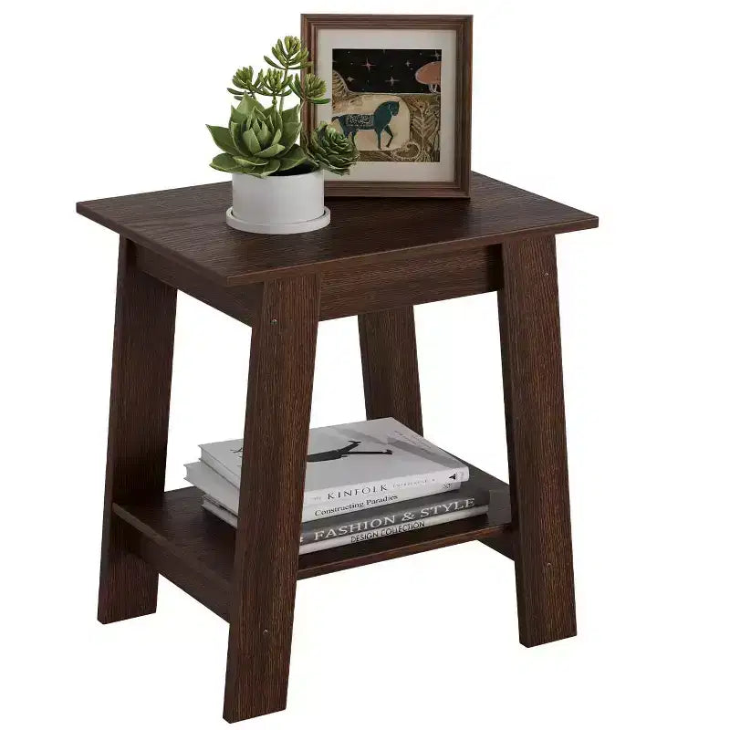 Table d'appoint de ferme Table d'appoint rustique à 2 niveaux avec étagère de rangement, table de chevet étroite, table d'appoint minimaliste pour salon et chambre