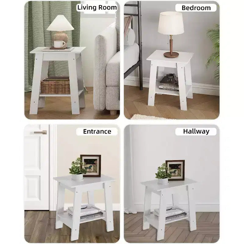 Table d'appoint de ferme Table d'appoint rustique à 2 niveaux avec étagère de rangement, table de chevet étroite, table d'appoint minimaliste pour salon et chambre