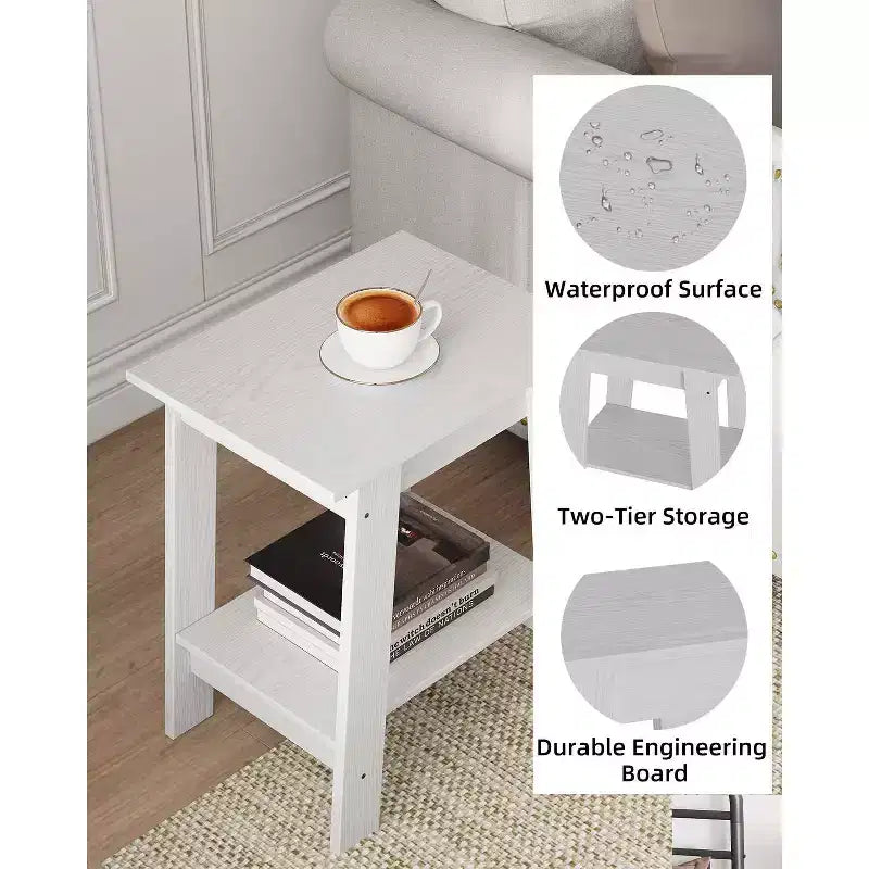 Table d'appoint de ferme Table d'appoint rustique à 2 niveaux avec étagère de rangement, table de chevet étroite, table d'appoint minimaliste pour salon et chambre