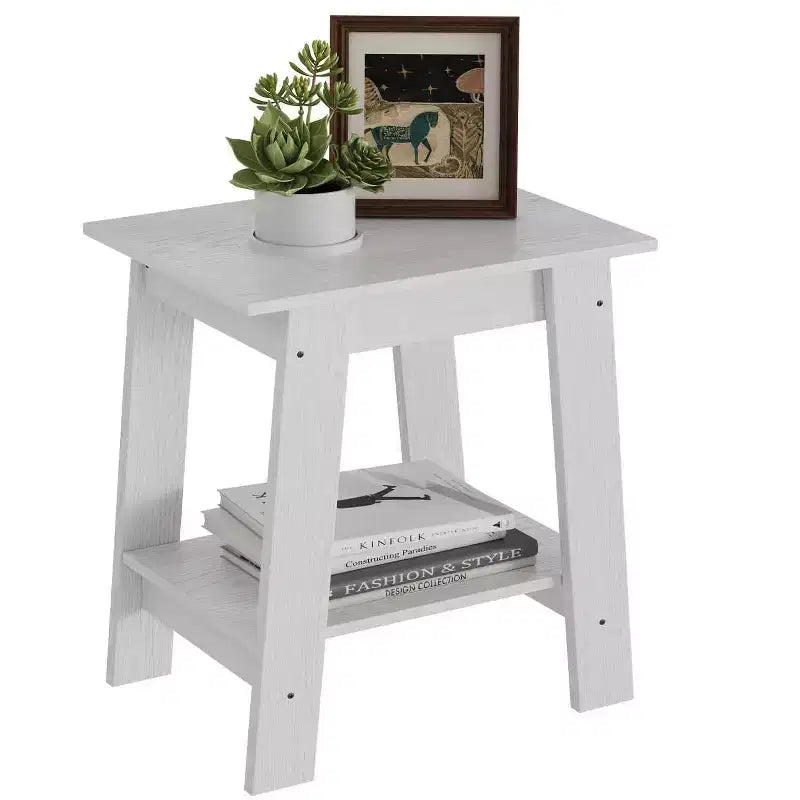 Table d'appoint de ferme Table d'appoint rustique à 2 niveaux avec étagère de rangement, table de chevet étroite, table d'appoint minimaliste pour salon et chambre