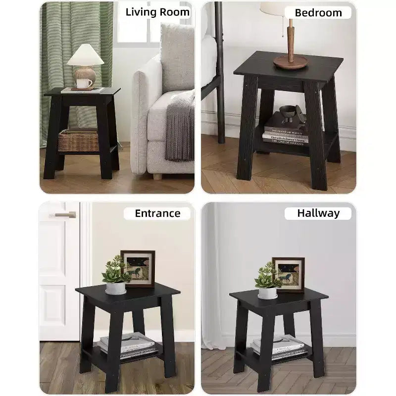 Table d'appoint de ferme Table d'appoint rustique à 2 niveaux avec étagère de rangement, table de chevet étroite, table d'appoint minimaliste pour salon et chambre