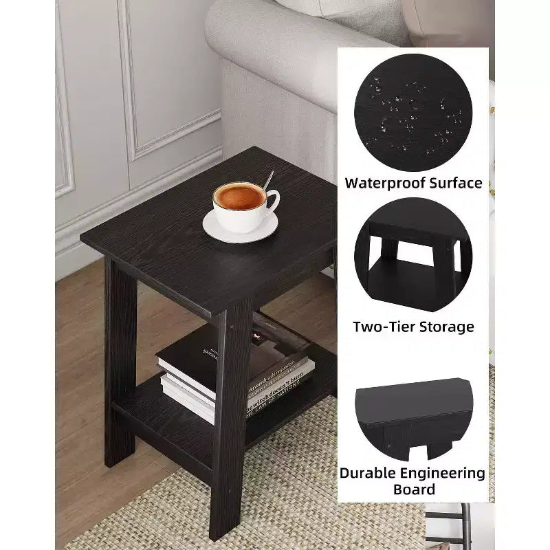 Table d'appoint de ferme Table d'appoint rustique à 2 niveaux avec étagère de rangement, table de chevet étroite, table d'appoint minimaliste pour salon et chambre