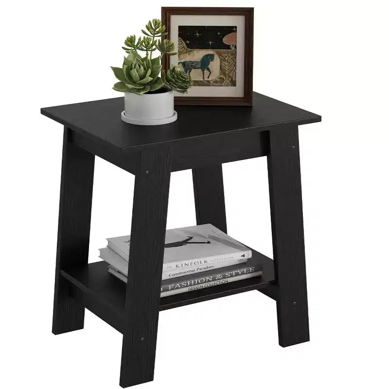 Table d'appoint de ferme Table d'appoint rustique à 2 niveaux avec étagère de rangement, table de chevet étroite, table d'appoint minimaliste pour salon et chambre