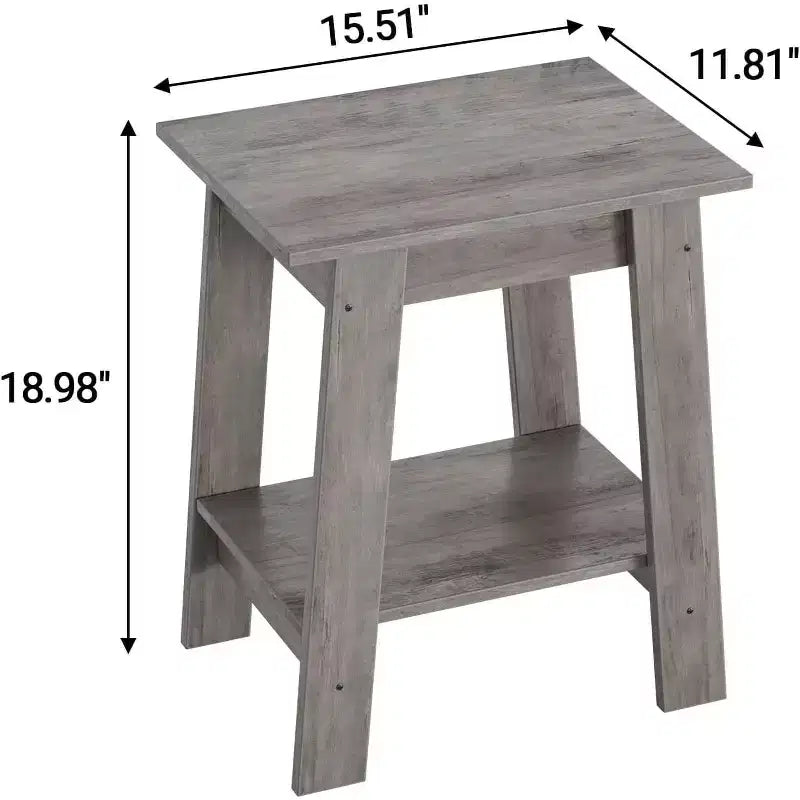 Table d'appoint de ferme Table d'appoint rustique à 2 niveaux avec étagère de rangement, table de chevet étroite, table d'appoint minimaliste pour salon et chambre