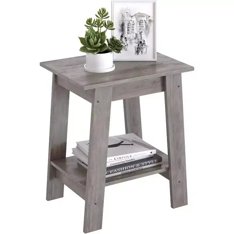 Table d'appoint de ferme Table d'appoint rustique à 2 niveaux avec étagère de rangement, table de chevet étroite, table d'appoint minimaliste pour salon et chambre