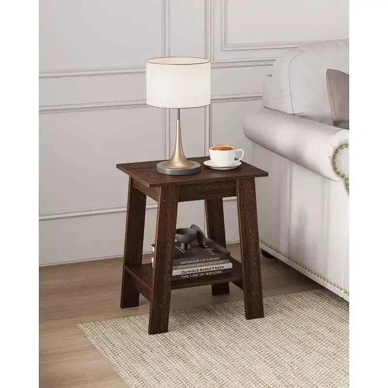 Table d'appoint de ferme Table d'appoint rustique à 2 niveaux avec étagère de rangement, table de chevet étroite, table d'appoint minimaliste pour salon et chambre