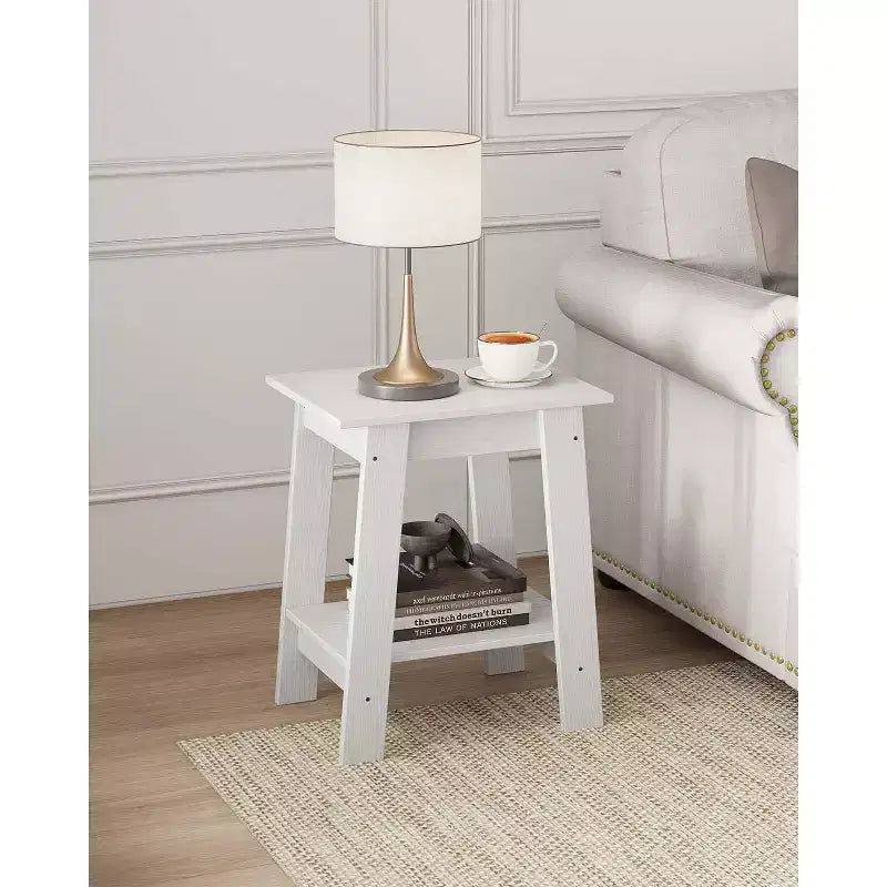 Table d'appoint de ferme Table d'appoint rustique à 2 niveaux avec étagère de rangement, table de chevet étroite, table d'appoint minimaliste pour salon et chambre