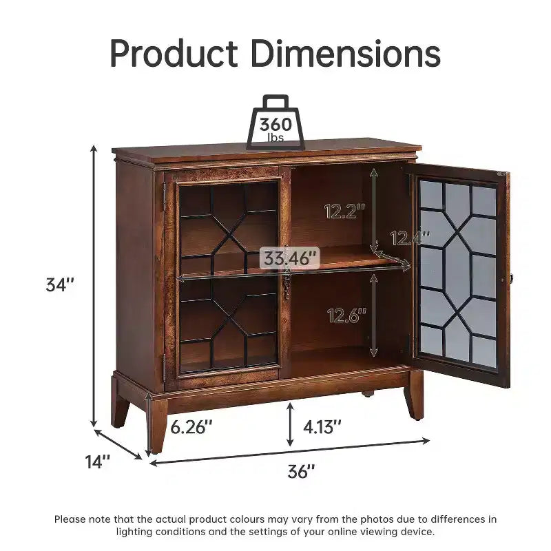 Meuble d'appoint de 91 cm de large avec 2 portes, meuble de rangement de style vintage avec pieds en bois massif