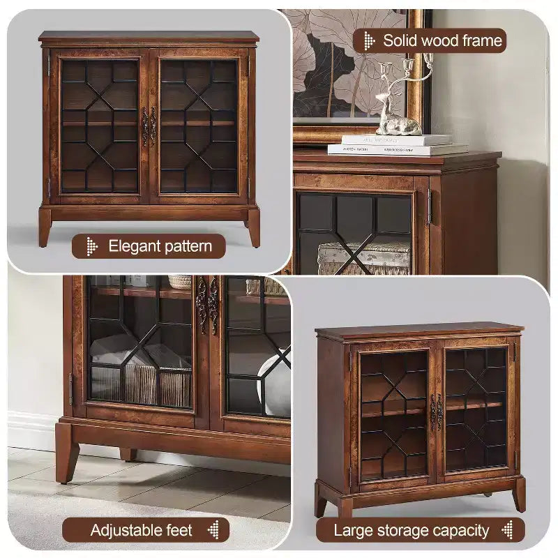 Meuble d'appoint de 91 cm de large avec 2 portes, meuble de rangement de style vintage avec pieds en bois massif