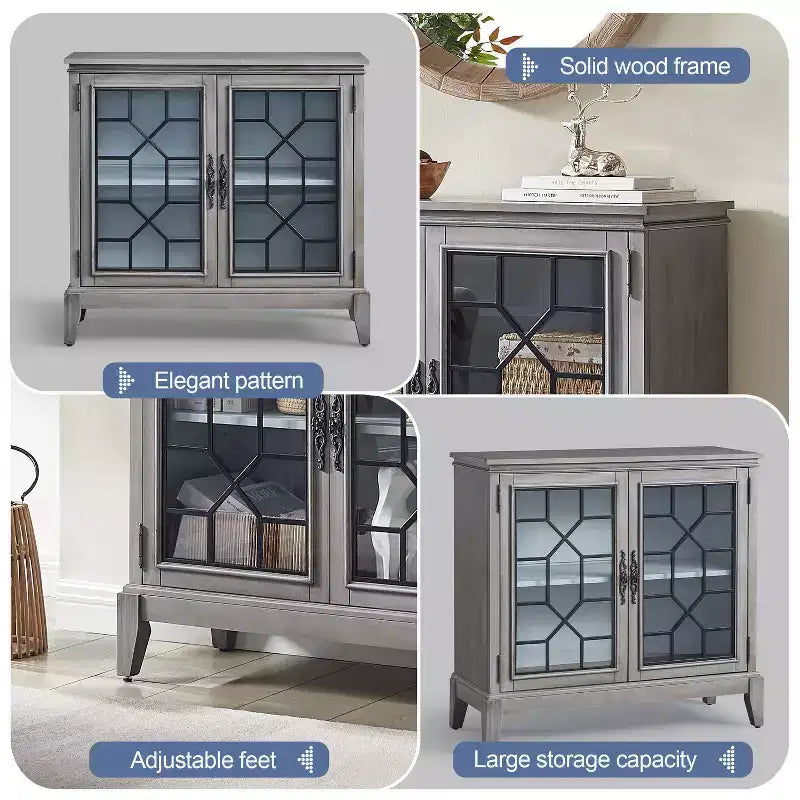 Meuble d'appoint de 91 cm de large avec 2 portes, meuble de rangement de style vintage avec pieds en bois massif