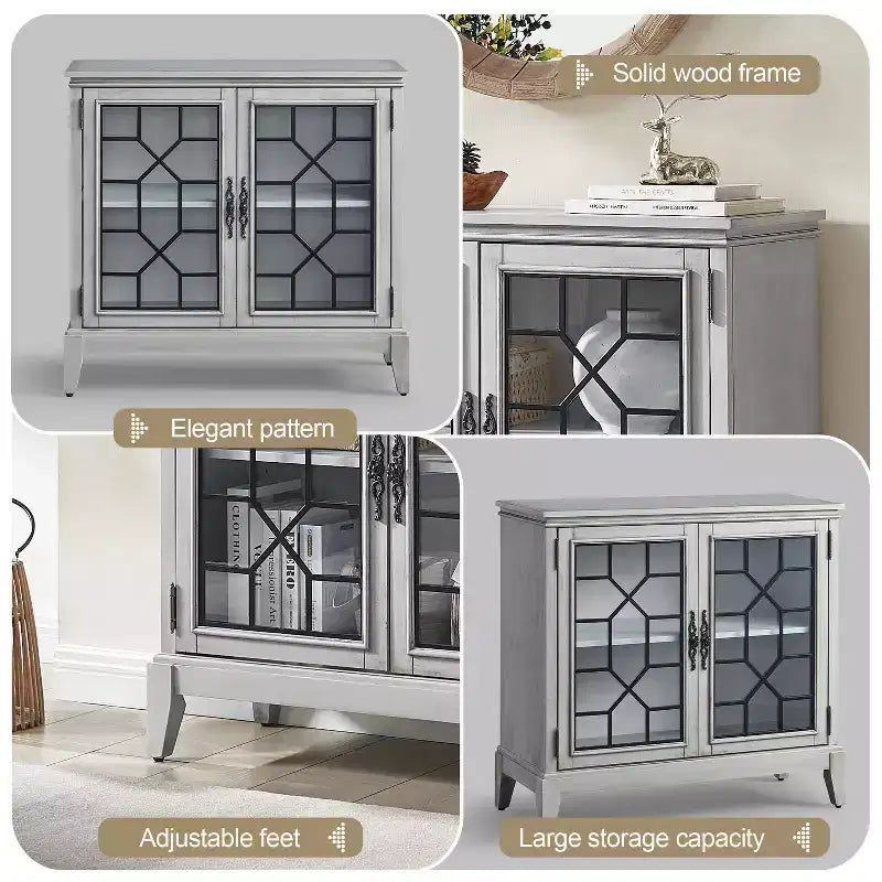 Meuble d'appoint de 91 cm de large avec 2 portes, meuble de rangement de style vintage avec pieds en bois massif
