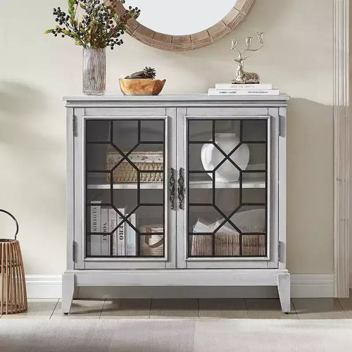 36 inch Wide Accent Cabinet with 2 Doors, Vintage Style Storage Cabinet with Solid Wood Legs-Farati