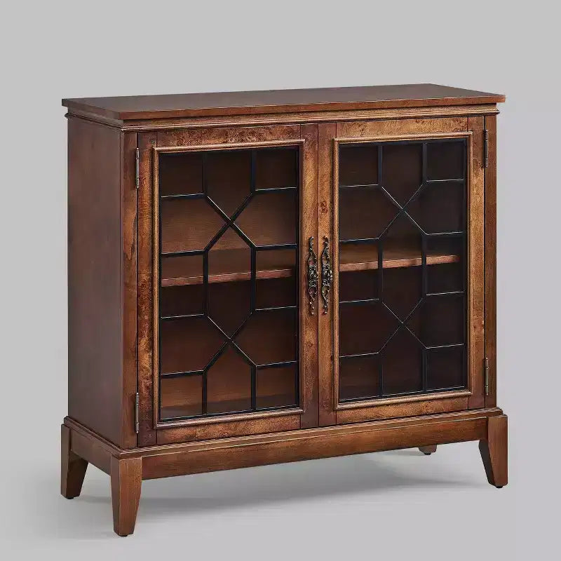 Meuble d'appoint de 91 cm de large avec 2 portes, meuble de rangement de style vintage avec pieds en bois massif