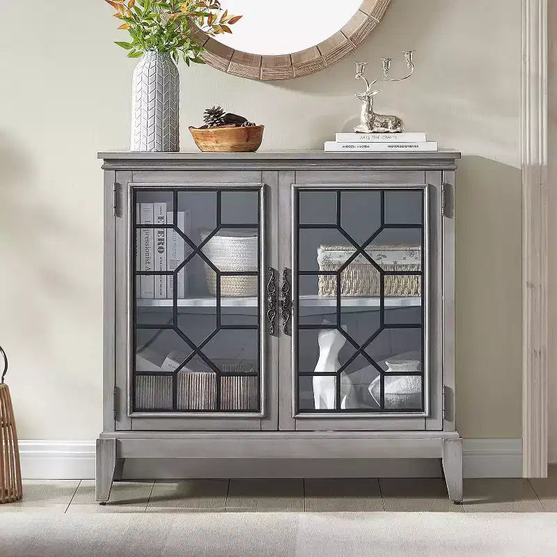 Meuble d'appoint de 91 cm de large avec 2 portes, meuble de rangement de style vintage avec pieds en bois massif